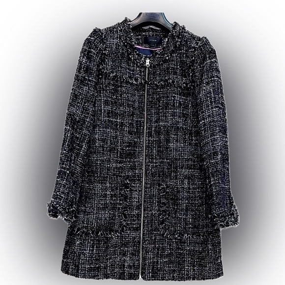 NWT J.Crew Black and White Tweed Textured Wool Blend Coat Sz 0 - Picture 1 of 16